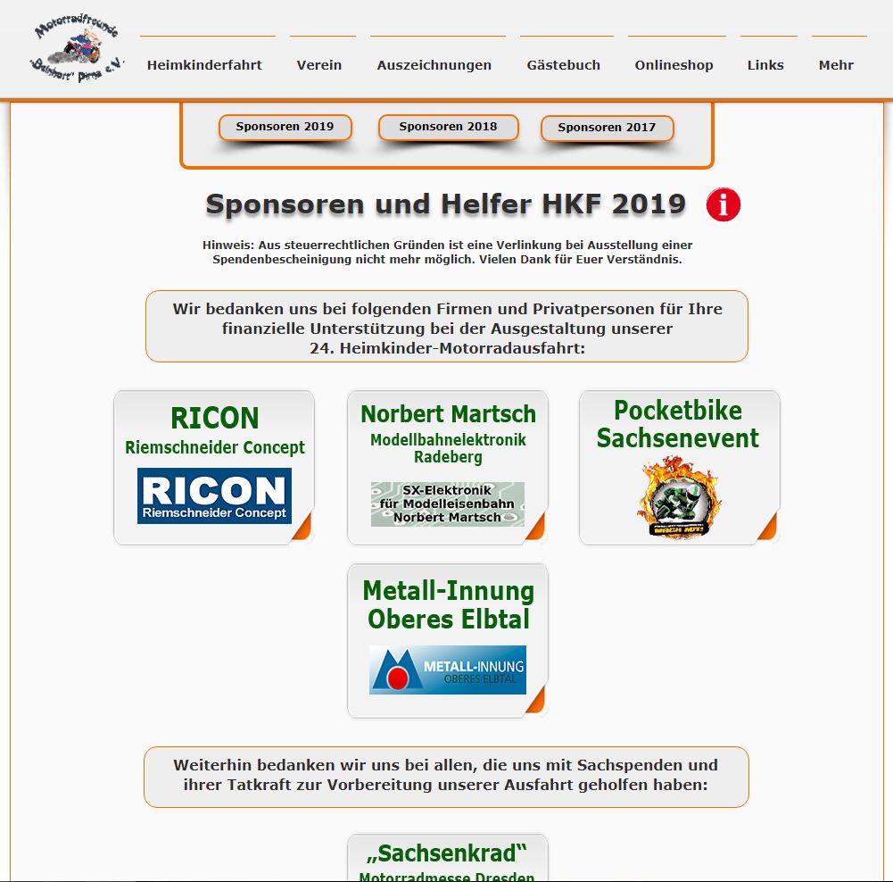 HKF 2019 Sponsoring, Quelle: Screenshot vom 12.11.2018 Sponsorenseite HKF 2019 https://www.motorradfreunde-pirna.de